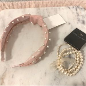 Pink Pearl Headband & Pearls Bracelet
